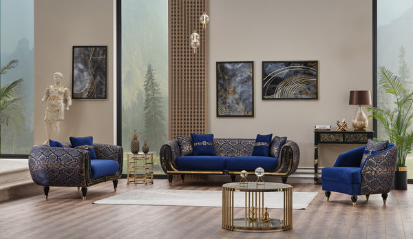 Lima 3-pieces (Sofa & Loveseat & Chair) Livingroom Set in Blue