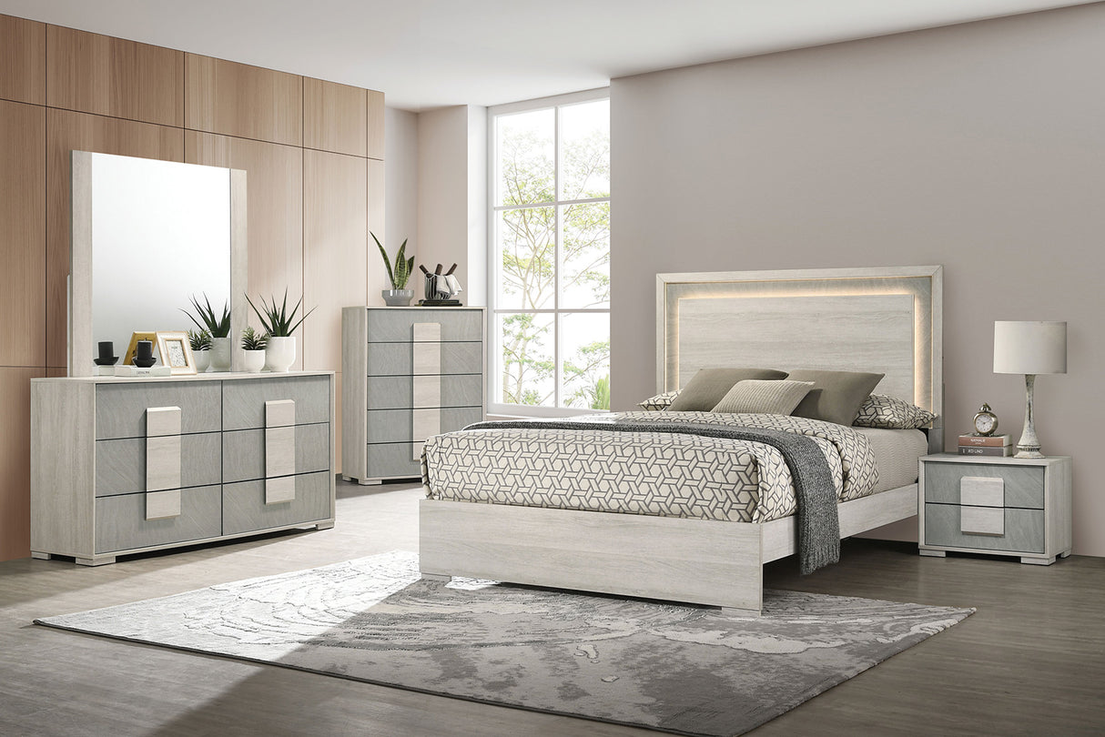 Lincolt Whitewash/Stone Gray LED Queen Panel Bed from Furniture of America - Luna Furniture