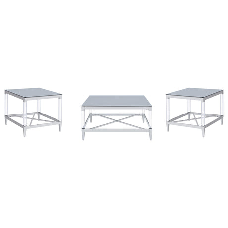 Lindley Chrome 3-Piece Square Coffee and End Table Set from Coaster - Luna Furniture