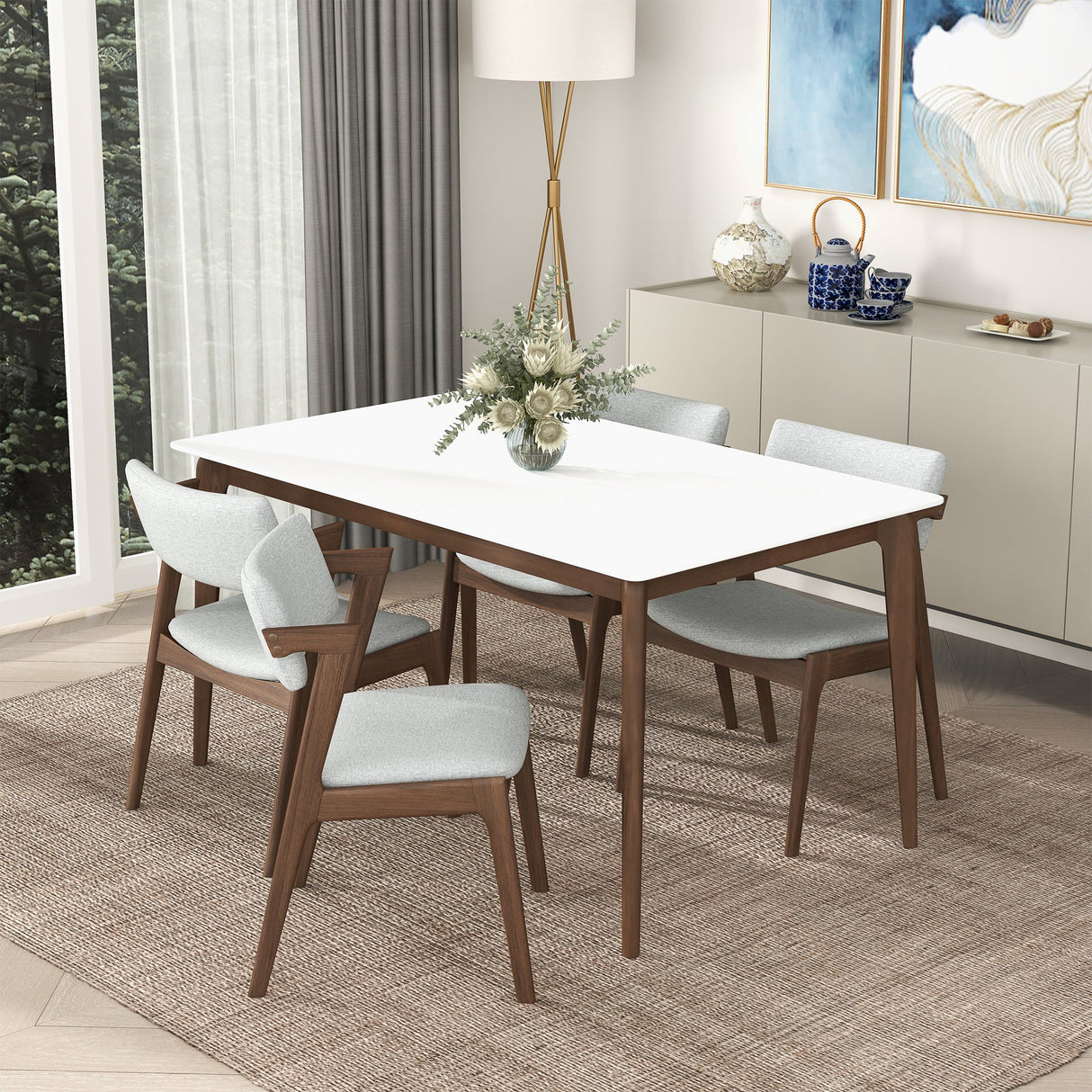 Lindsey Mid-Century Modern Solid Wood White Top Dining Table from Ashcroft Furniture - Luna Furniture