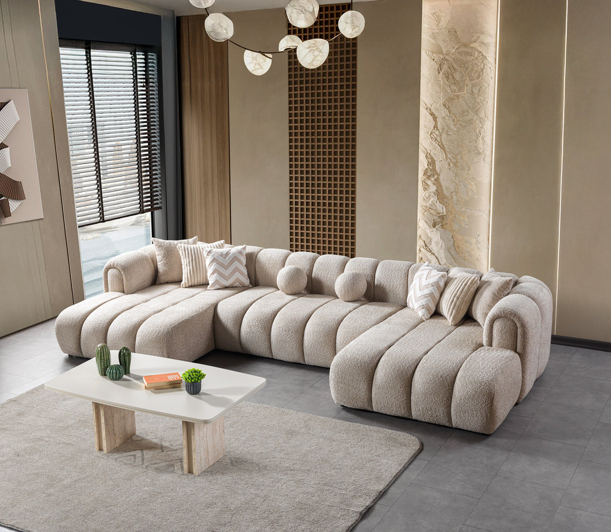 Lis Sand Boucle Double Chaise 147" Sectional from Nova Furniture - Luna Furniture