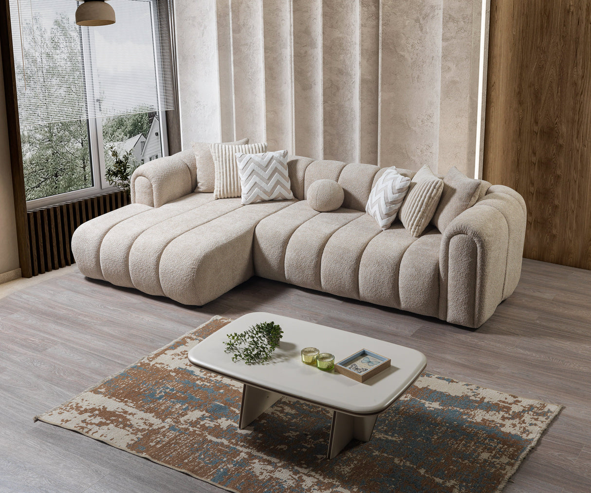 Lis Sand Boucle LAF 115" Sectional from Nova Furniture - Luna Furniture