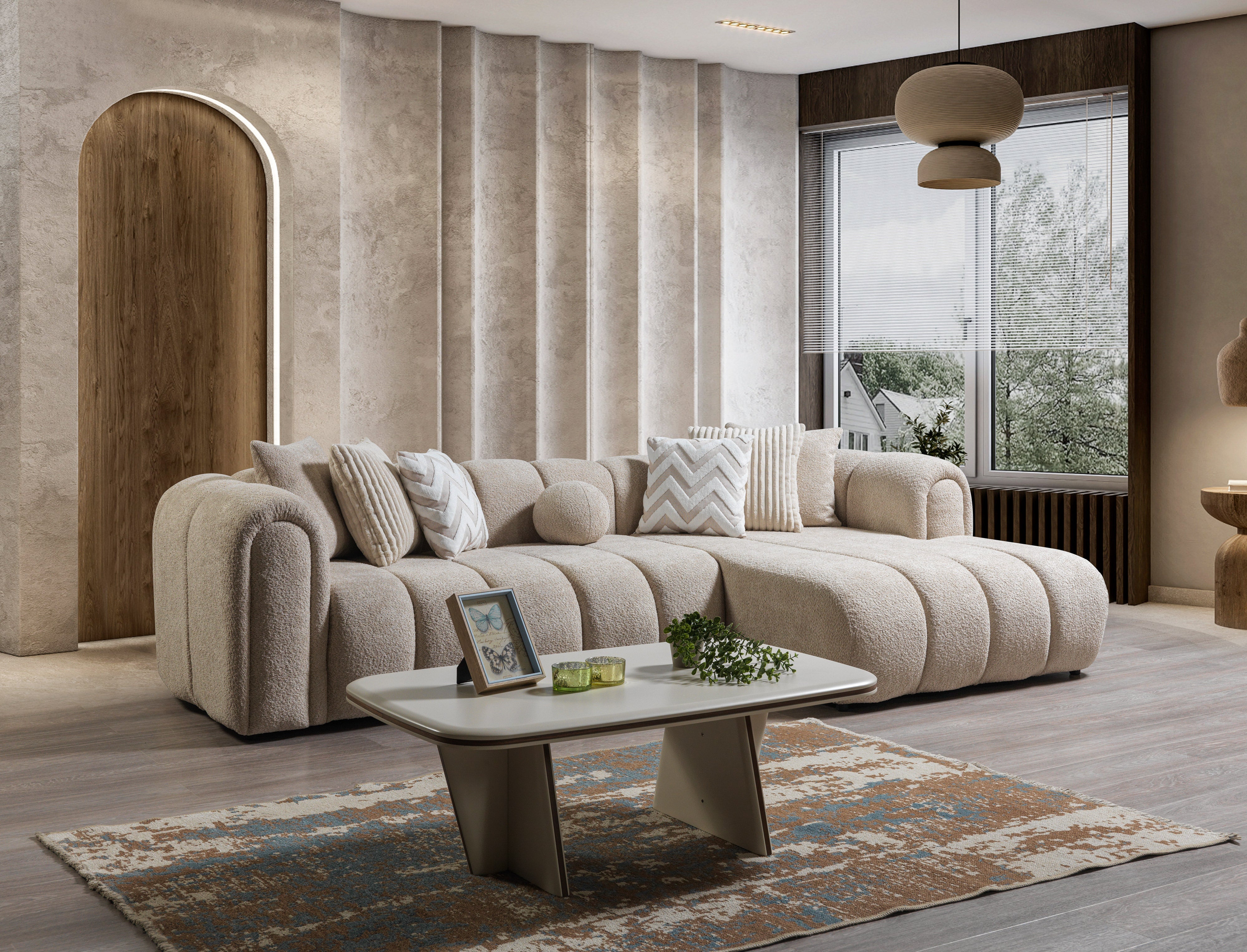 Nova Furniture Lis Sand Boucle RAF Sectional – Luna Furniture