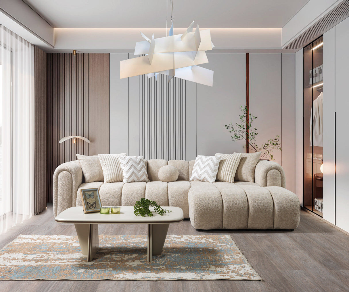 Lis Sand Boucle RAF Sectional from Nova Furniture - Luna Furniture