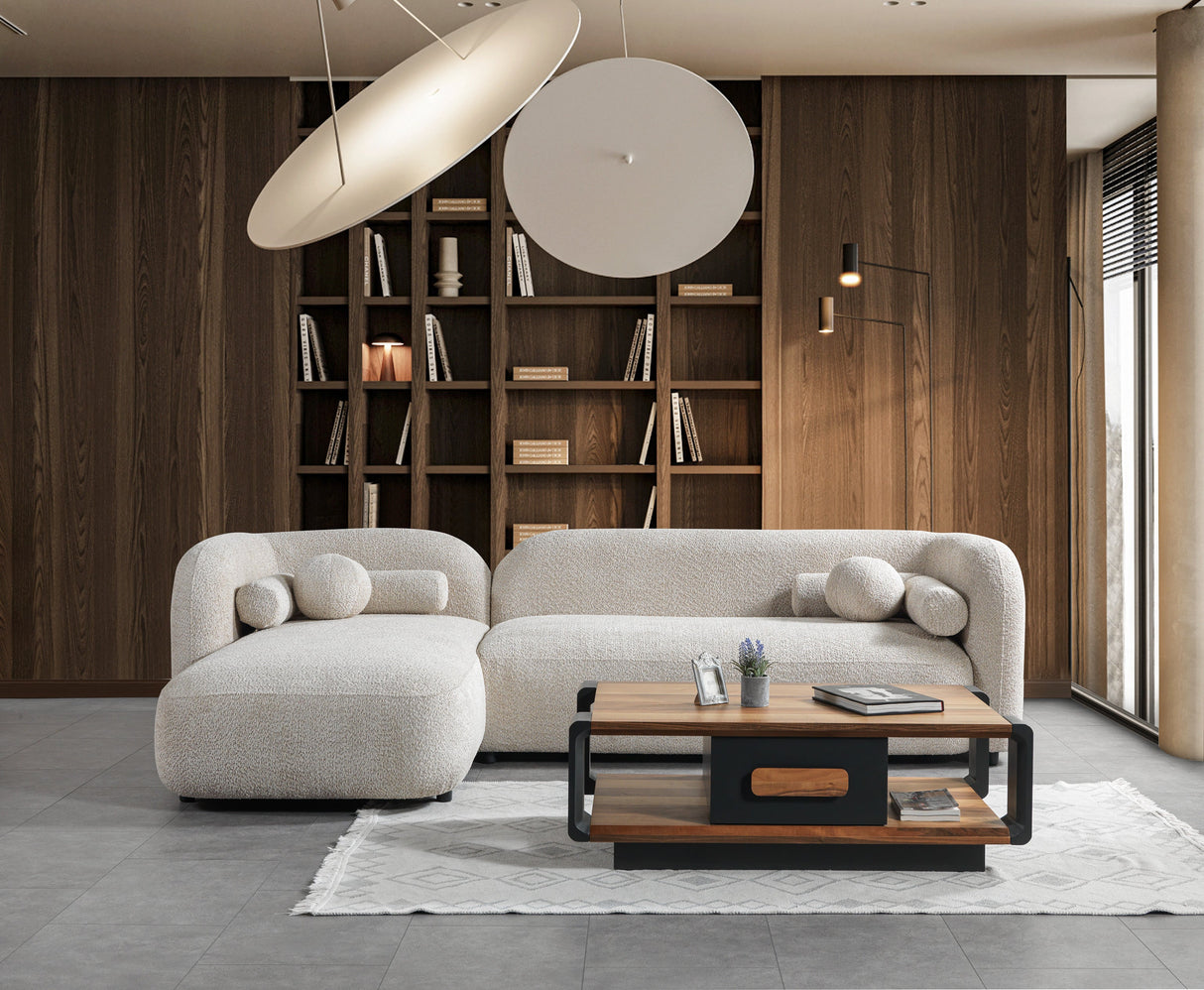 Liva Sand Boucle LAF 110" Sectional from Nova Furniture - Luna Furniture