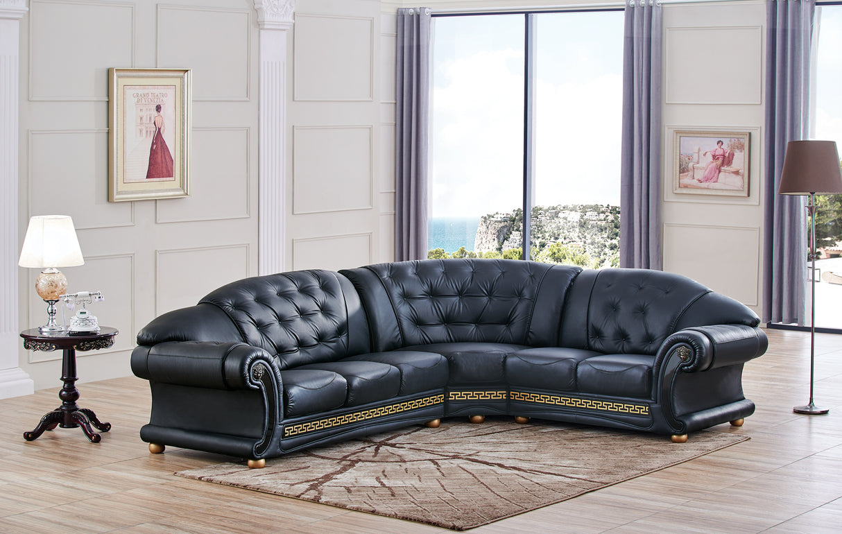 Apolo Black Italian Leather LAF Sectional from ESF Furniture - Luna Furniture