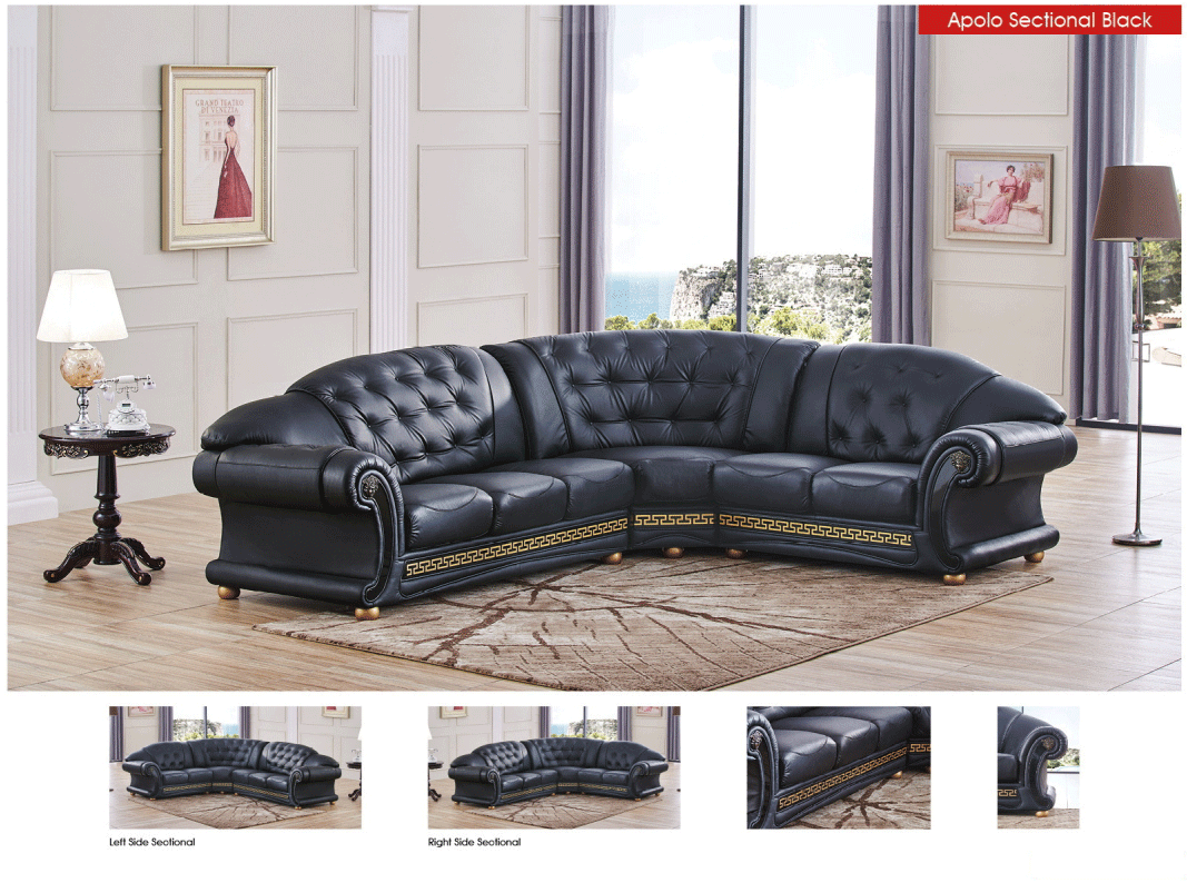 Apolo Black Italian Leather RAF Sectional from ESF Furniture - Luna Furniture