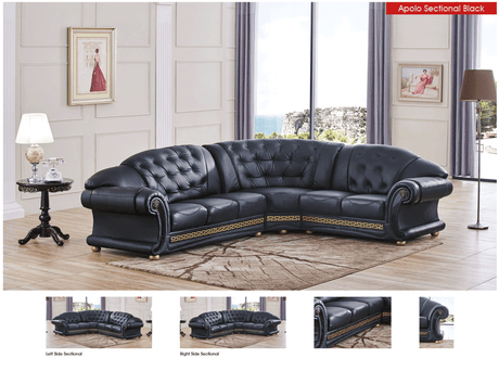 Apolo Black Italian Leather RAF Sectional from ESF Furniture - Luna Furniture