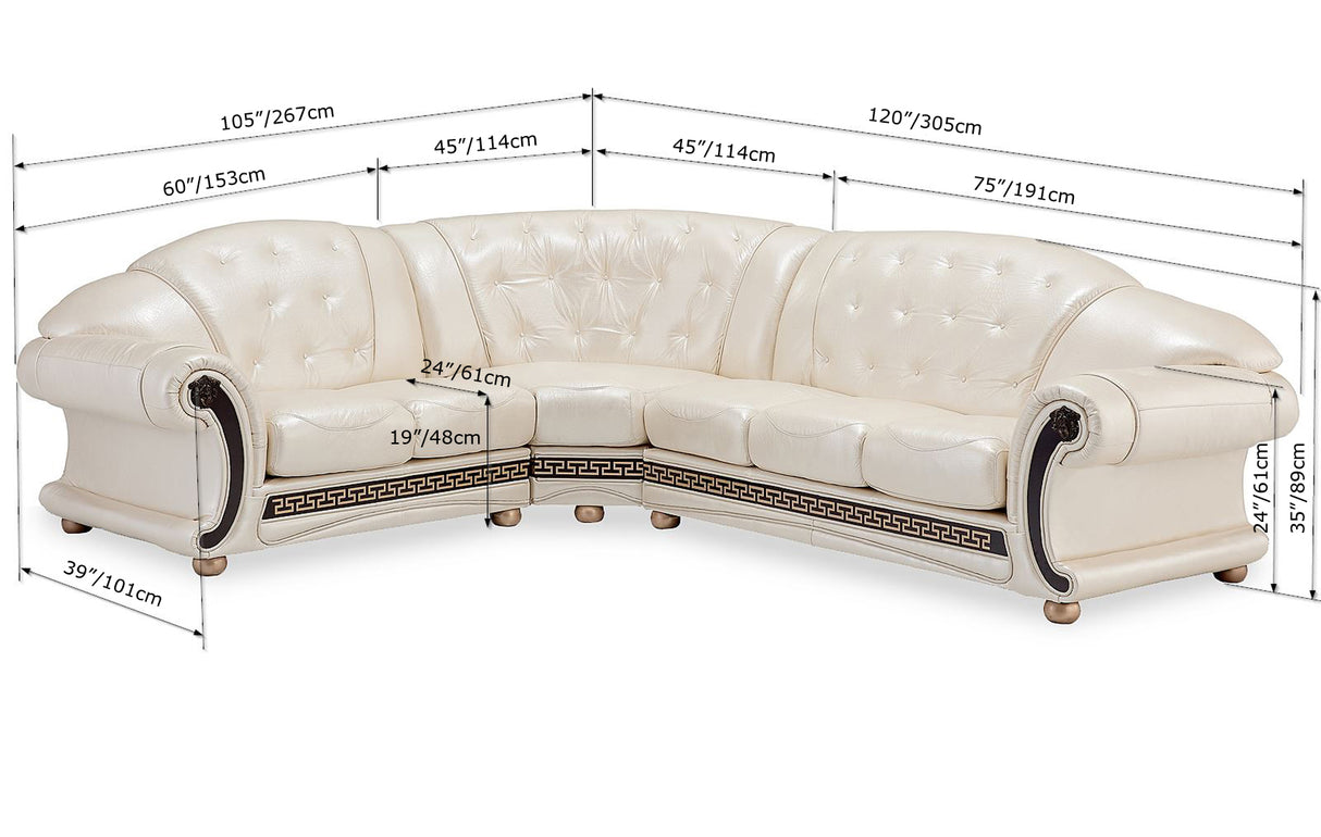 Apolo Pearl Italian Leather RAF Sectional from ESF Furniture - Luna Furniture