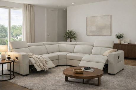 6021 Gray/Silver Top-grain Leather Reclining Sectional from ESF Furniture - Luna Furniture