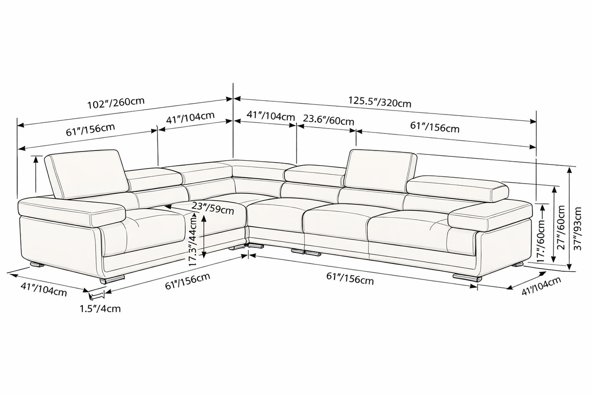 2119 Light Beige 4-Piece Top-Grain Leather Sectional from ESF Furniture - Luna Furniture