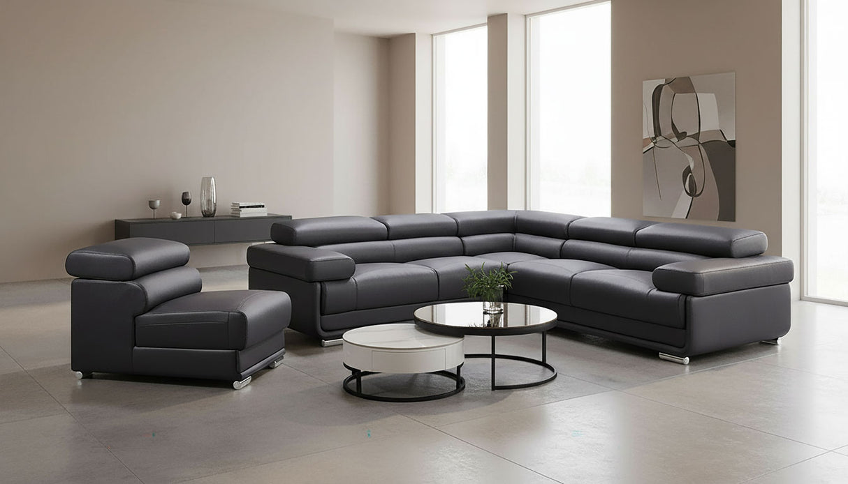 2119 Black 4-Piece Top-Grain Leather Sectional from ESF Furniture - Luna Furniture