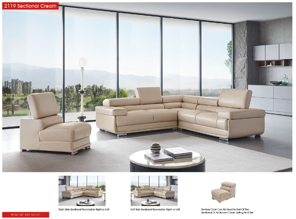 2119 Cream Beige 4-Piece Top-Grain Leather Sectional from ESF Furniture - Luna Furniture