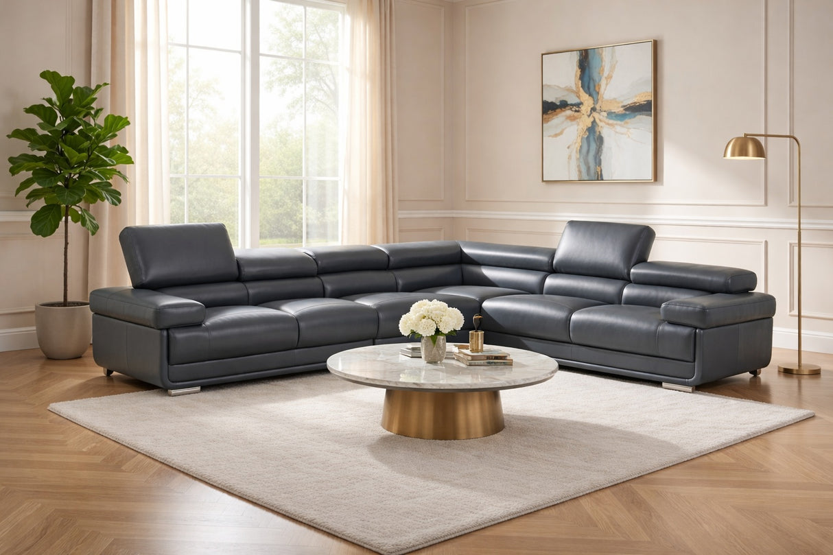 2119 Dark Grey 4-Piece Top-Grain Leather Sectional from ESF Furniture - Luna Furniture