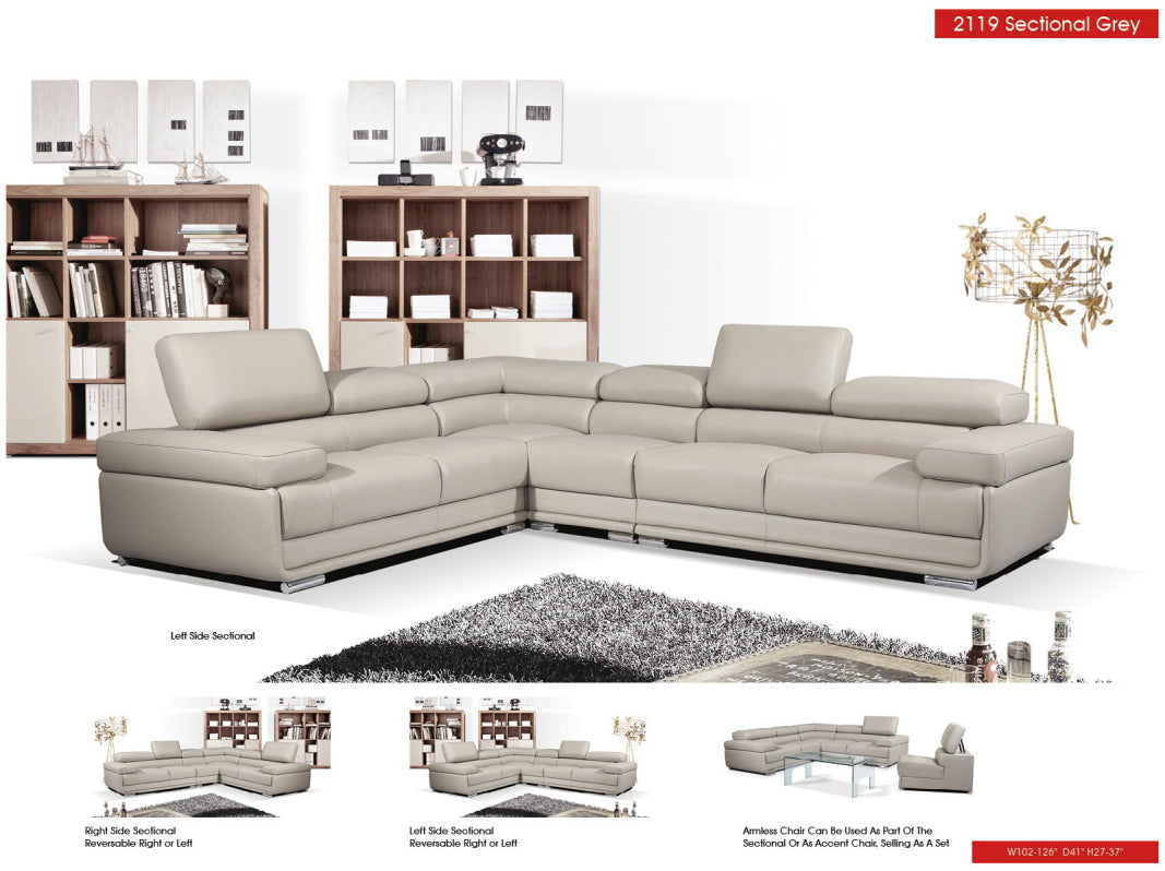 2119 Gray 4-Piece Top-Grain Leather Sectional from ESF Furniture - Luna Furniture