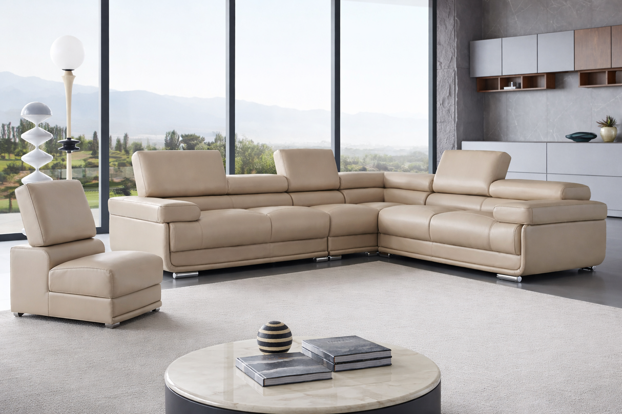 2119 Cream Beige 4-Piece Top-Grain Leather Sectional from ESF Furniture - Luna Furniture
