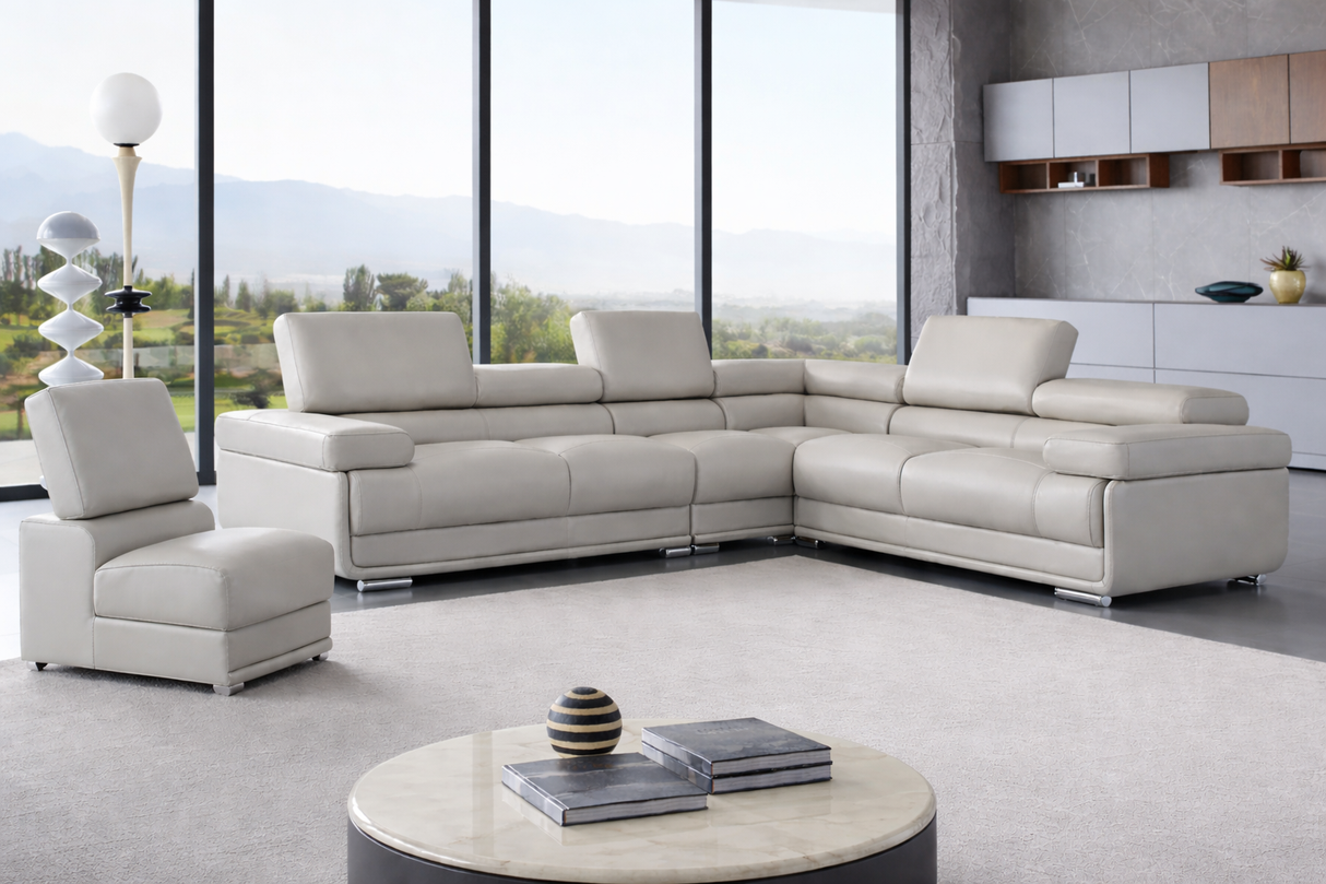 2119 Gray 4-Piece Top-Grain Leather Sectional from ESF Furniture - Luna Furniture
