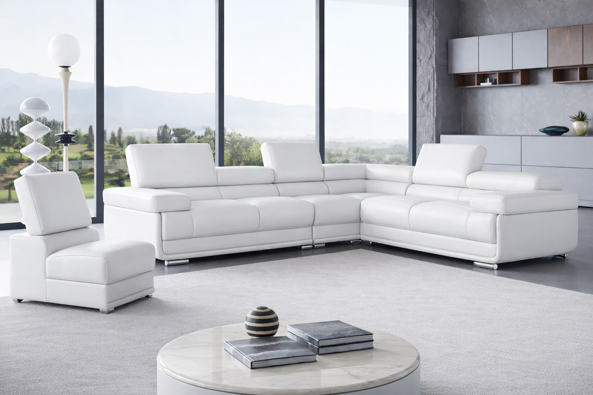 2119 White 4-Piece Top-Grain Leather Sectional from ESF Furniture - Luna Furniture