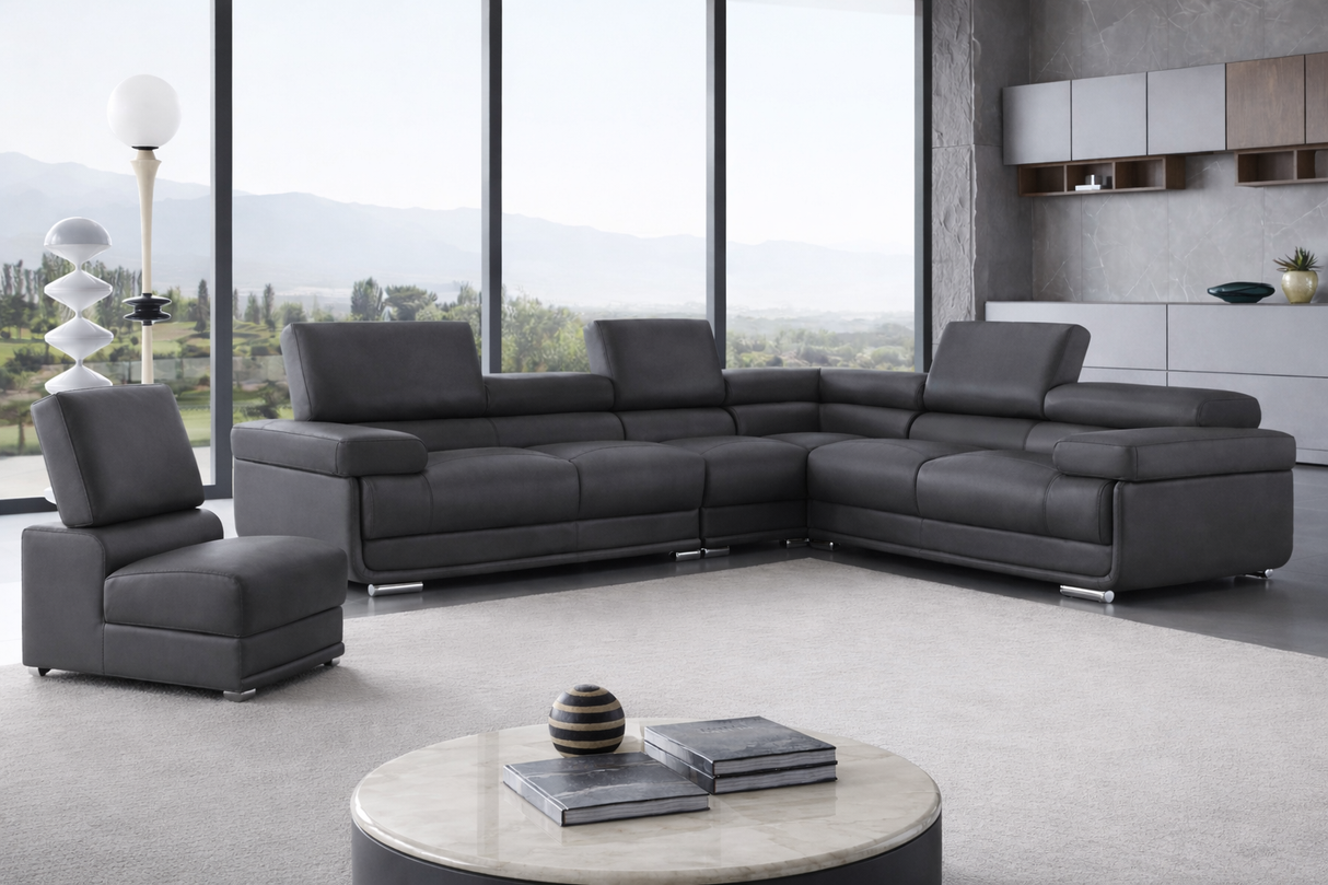 2119 Dark Grey 4-Piece Top-Grain Leather Sectional from ESF Furniture - Luna Furniture