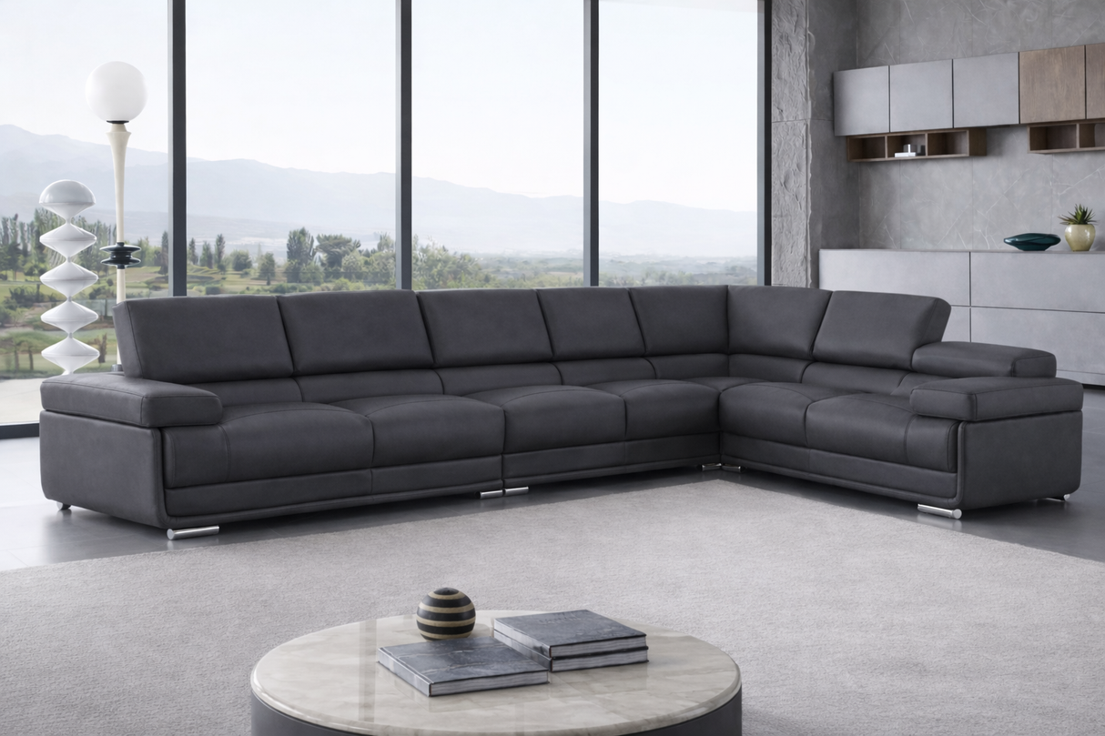 2119 Dark Grey 4-Piece Top-Grain Leather Sectional from ESF Furniture - Luna Furniture