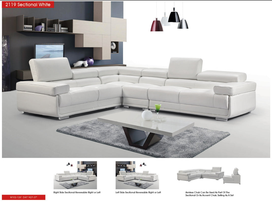 2119 White 4-Piece Top-Grain Leather Sectional from ESF Furniture - Luna Furniture