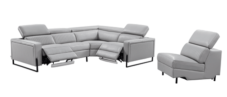 2787 Grey/Silver Top-grain Leather Power Reclining Sectional from ESF Furniture - Luna Furniture