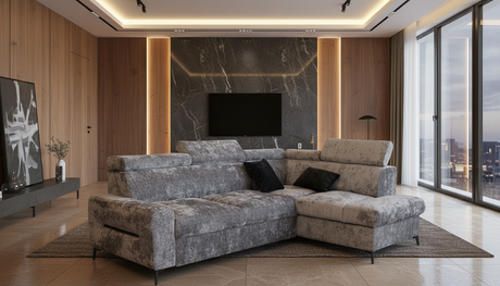 Daytona Silver Storage Sleeper RAF Chaise Sectional from ESF Furniture - Luna Furniture