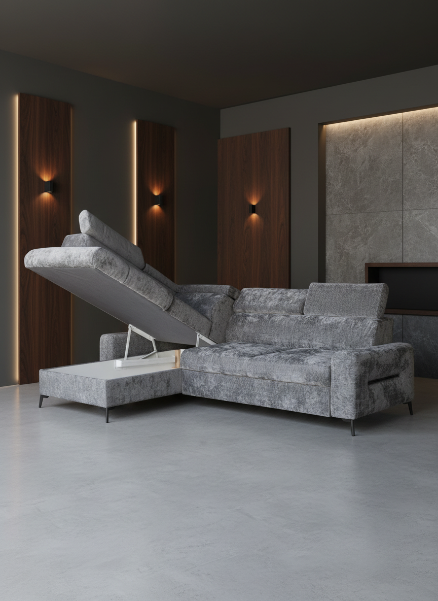 Daytona Silver Storage Sleeper LAF Chaise Sectional from ESF Furniture - Luna Furniture