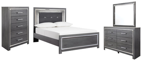 Lodanna Full Panel Bed with Mirrored Dresser and Chest in Gray from Ashley - Luna Furniture