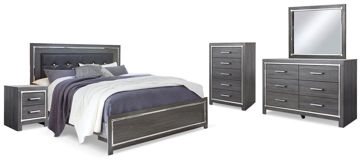 Lodanna Gray King Panel Bed, Dresser, Mirror, Chest and 2 Nightstands from Ashley - Luna Furniture