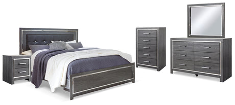 Lodanna Gray King Panel Bed, Dresser, Mirror, Chest and 2 Nightstands from Ashley - Luna Furniture