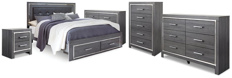 Lodanna Gray King Storage Bed, 2 Dressers, Cheat and Nightstand from Ashley - Luna Furniture
