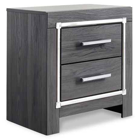 Lodanna King Panel Bed with 2 Storage Drawers with Mirrored Dresser, Chest and 2 Nightstands in Gray from Ashley - Luna Furniture