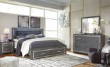 Lodanna King Panel Bed with 2 Storage Drawers with Mirrored Dresser and Nightstand in Gray from Ashley - Luna Furniture