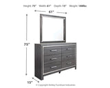 Lodanna King Panel Bed with 2 Storage Drawers with Mirrored Dresser and Nightstand in Gray from Ashley - Luna Furniture