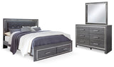 Lodanna King Panel Bed with 2 Storage Drawers with Mirrored Dresser in Gray from Ashley - Luna Furniture