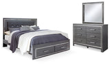 Lodanna King Panel Bed with 2 Storage Drawers with Mirrored Dresser in Gray from Ashley Furniture - Luna Furniture