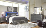 Lodanna King Panel Bed with 2 Storage Drawers with Mirrored Dresser in Gray from Ashley Furniture - Luna Furniture