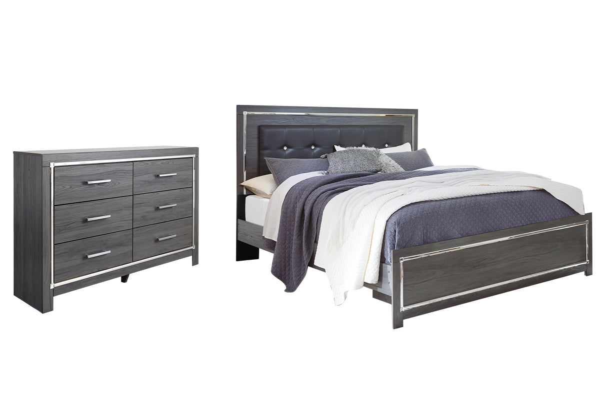 Lodanna King Panel Bed with Dresser in Gray from Ashley - Luna Furniture