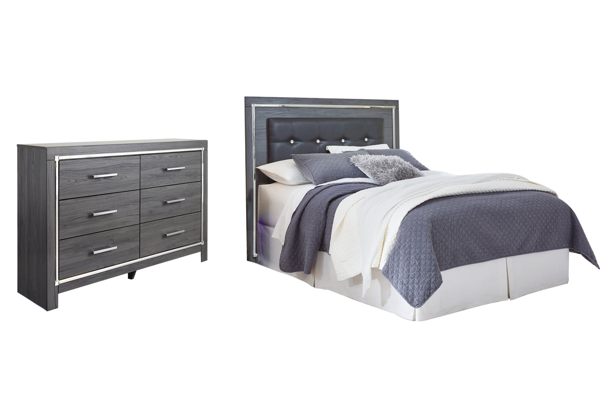 Lodanna Queen/Full Upholstered Panel Headboard Bed with Dresser in Gray from Ashley - Luna Furniture