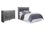 Lodanna Queen/Full Upholstered Panel Headboard Bed with Dresser in Gray from Ashley - Luna Furniture