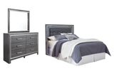 Lodanna Queen/Full Upholstered Panel Headboard Bed with Mirrored Dresser in Gray from Ashley - Luna Furniture