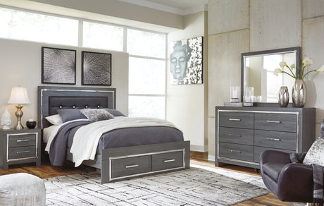 Lodanna Queen Panel Bed with 2 Storage Drawers with Mirrored Dresser, Chest and 2 Nightstands in Gray from Ashley - Luna Furniture