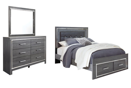 Lodanna Queen Panel Bed with 2 Storage Drawers with Mirrored Dresser in Gray from Ashley - Luna Furniture