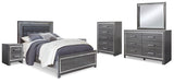 Lodanna Queen Panel Bed with Mirrored Dresser, Chest and 2 Nightstands in Gray from Ashley - Luna Furniture