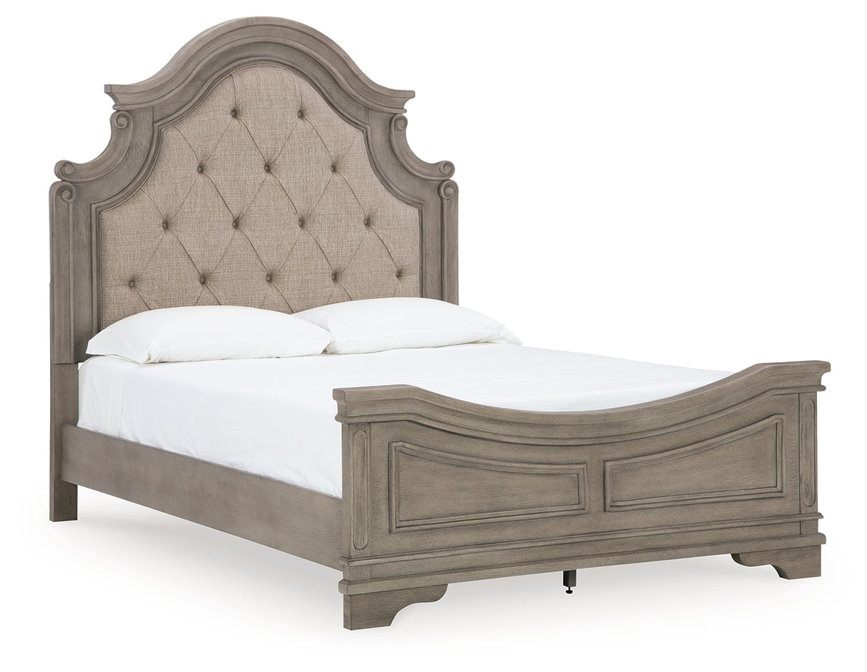 Lodenbay Queen Panel Bed with Mirrored Dresser and 2 Nightstands in Antique Gray from Ashley - Luna Furniture
