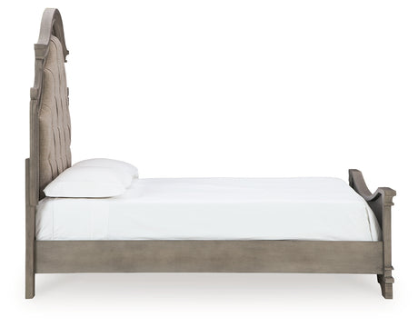 Lodenbay Queen Panel Bed with Mirrored Dresser and 2 Nightstands in Antique Gray from Ashley - Luna Furniture