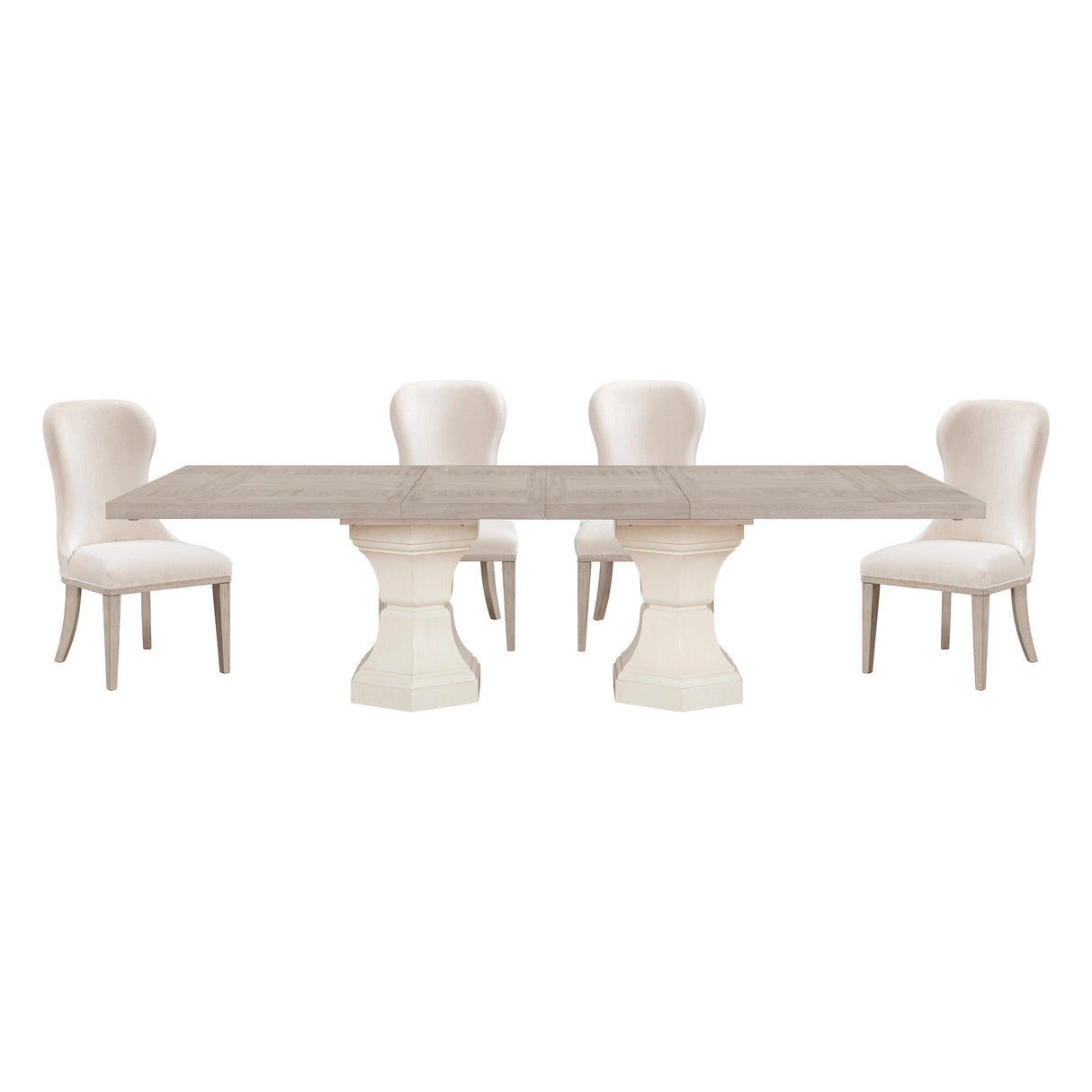 Lofton Light Gray/Ivory 5-Piece 108" Double Pedestal Extendable Dining Set from Homelegance - Luna Furniture