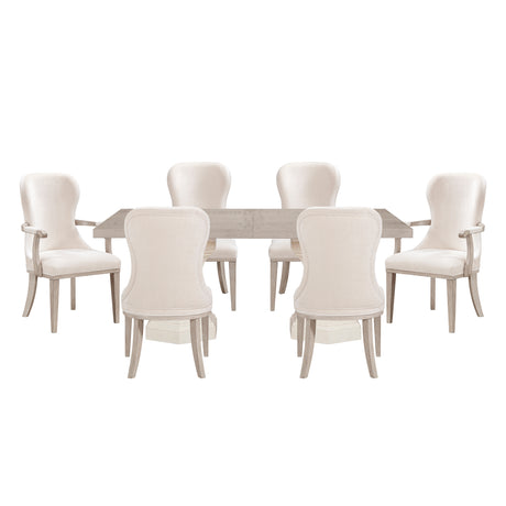 Lofton Light Gray/Ivory 7-Piece 108" Double Pedestal Extendable Dining Set from Homelegance - Luna Furniture