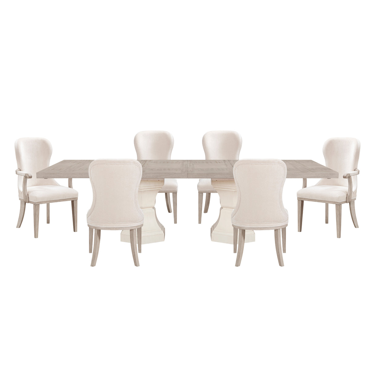 Lofton Light Gray/Ivory 7-Piece 108" Double Pedestal Extendable Dining Set from Homelegance - Luna Furniture